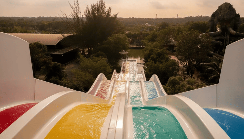 M&aacute;ng trượt thẳng trong c&ocirc;ng vi&ecirc;n nước Long Điền Sơn